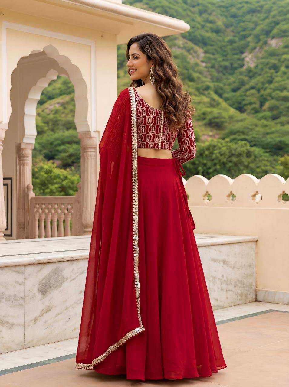 Deep Georgette vol 32 Red Designer lehenga choli manufacturers in Delhi